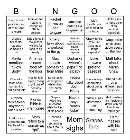Quirky Pete Bingo Card