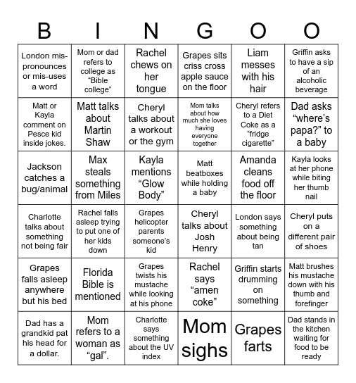 Quirky Pete Bingo Card