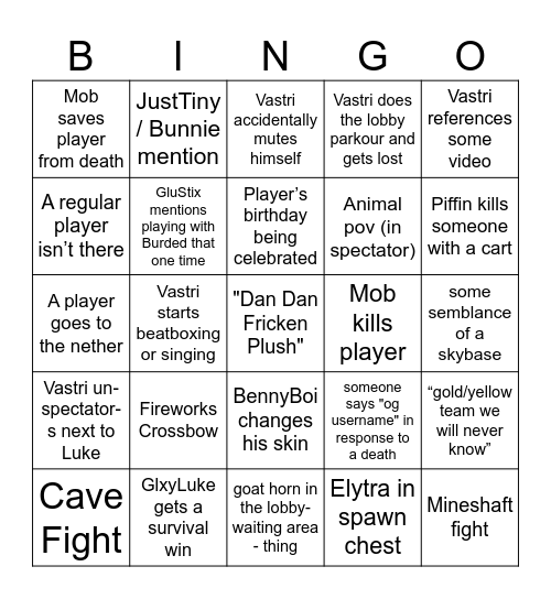 MinionUHC Bingo Card