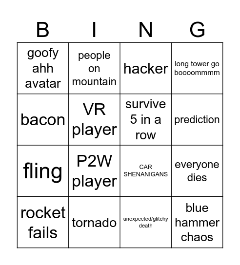 Random Disaster Survival BINGO! Bingo Card