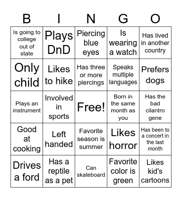 Human Bingo Card