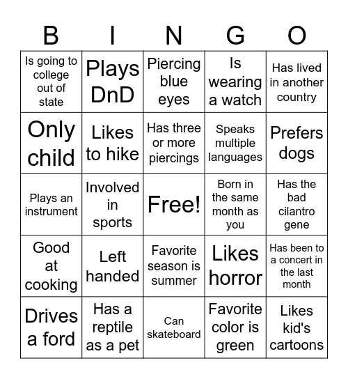 Human Bingo Card