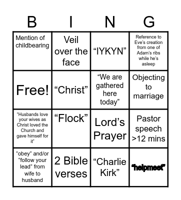 Wedding Bingo Card