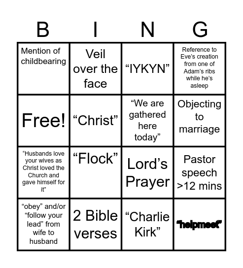 Wedding Bingo Card