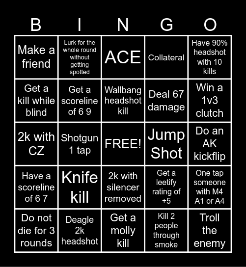 Counter Strike 2 Bingo Card