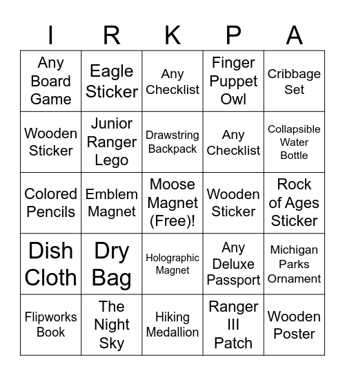 IRKPA Bingo Card
