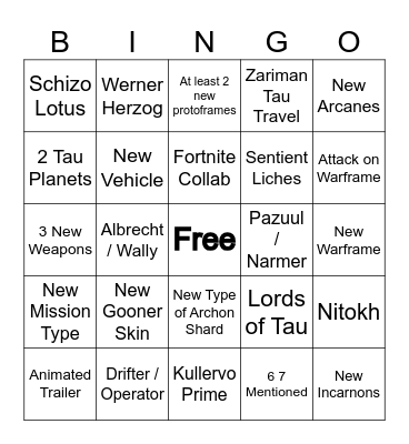 Tennocon Bingo 2026 Bingo Card