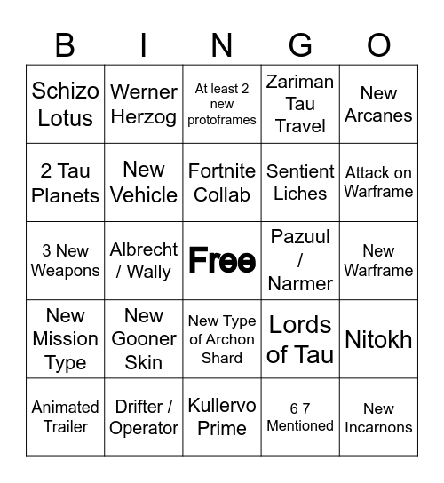 Tennocon Bingo 2026 Bingo Card