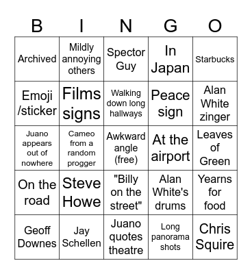 tour vlog bingo Card