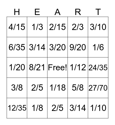 Fraction Multiplication Bingo Card