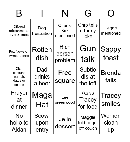 Wedding Shitstravaganza Bingo Card