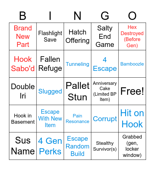 Dead by Daylight Bingo Card