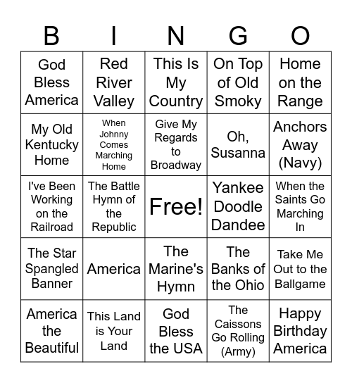 Patriotic BINGO Card