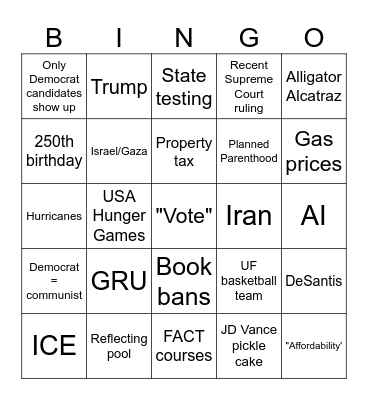 2026 Primary Candidate Forum Bingo Card