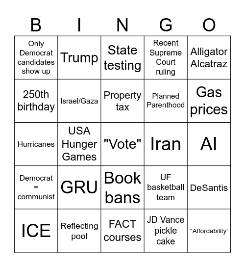 2026 Primary Candidate Forum Bingo Card