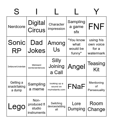 The SillyLasagna Bingo Card