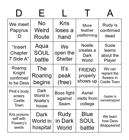 Deltarune Chapter 6 Bingo Card