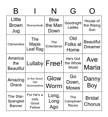 AMERICA'S ALL-TIME FAVORITE SONGS Bingo Card