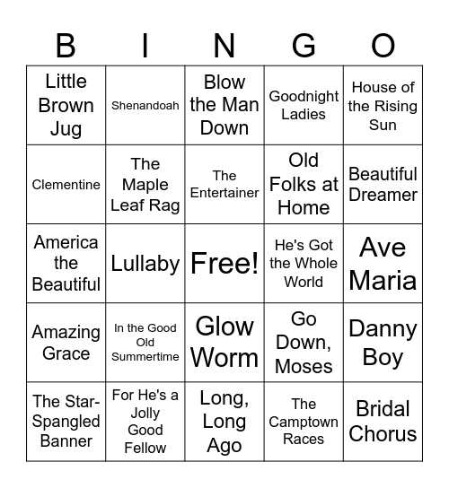 AMERICA'S ALL-TIME FAVORITE SONGS Bingo Card