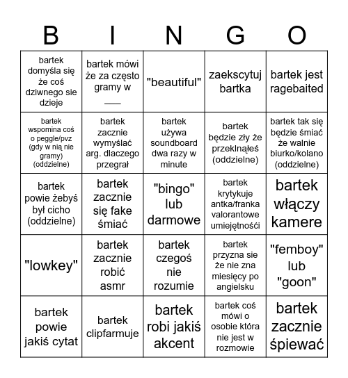 bartek bingo Card