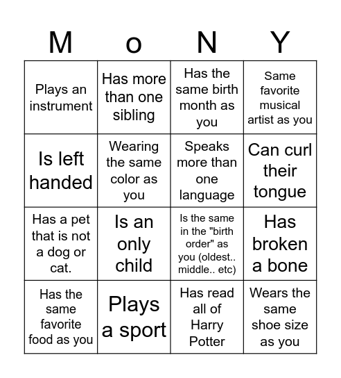 Find Someone Who CTY Bingo... Bingo Card