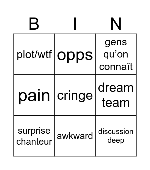 NRJ !!!!! Bingo Card