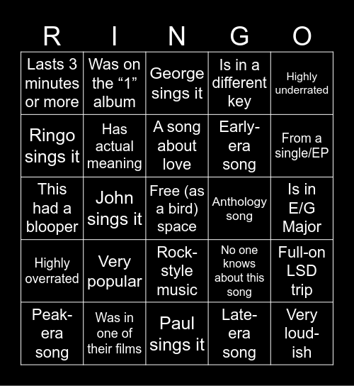 Ringo’s Bingo Card