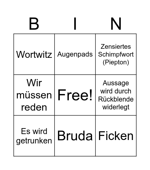 Match My EX Bingo Card