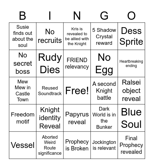 DELTARUNE Chapter 6 Bingo Card