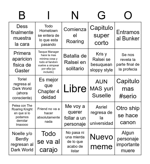 Deltarune Chapter 6 Bingo Card