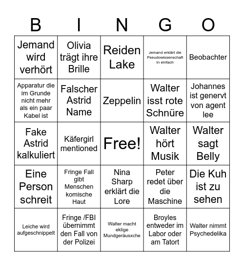 Fringe Bingo Card