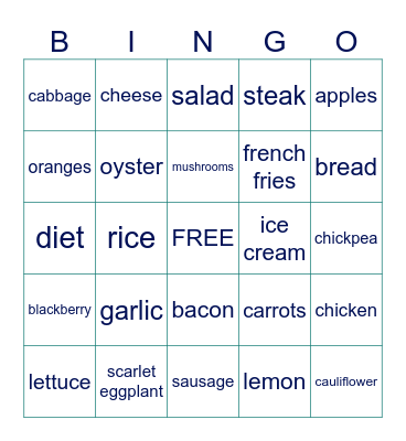 FOOD FOOD FOOD FOOD FOOD FOOD FOOD Bingo Card