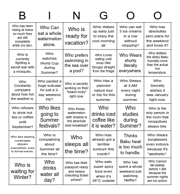 SUMMER Bingo Card