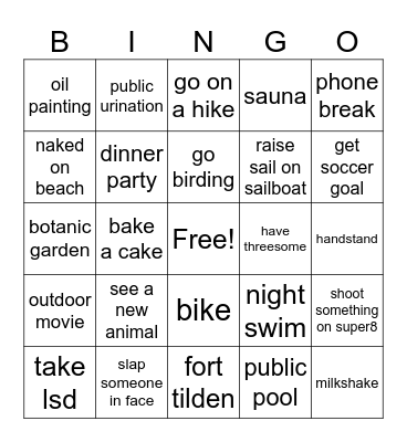zoe summer bingo Card