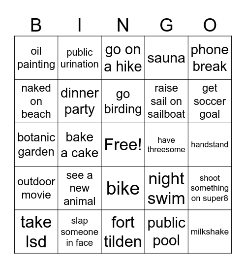zoe summer bingo Card