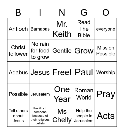 The Antioch Church Helped Bingo Card