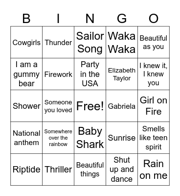 Red Song Bingo Card