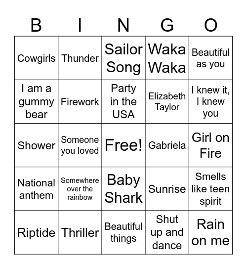 Red Song Bingo Card
