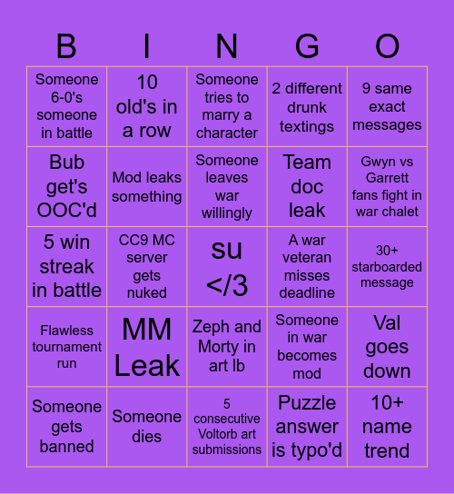 CC9 Bingo Card