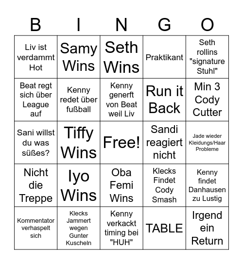 Night of Champions Bingo Card