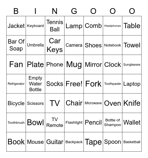random item bingo Card