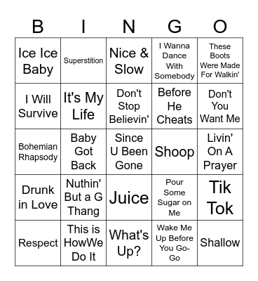 Top Karaoke Songs Bingo Card