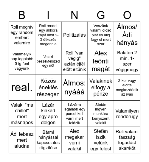 Balaton Bingo Card