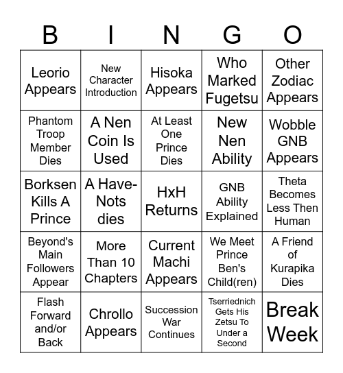 Hunter x Hunter Bingo Card