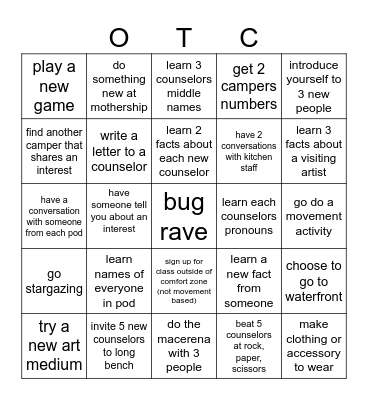 OTC Bingo Card