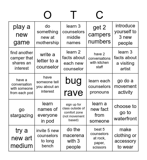 OTC Bingo Card