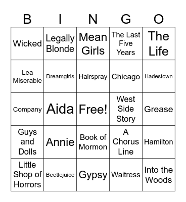 MUSICALS Bingo Card