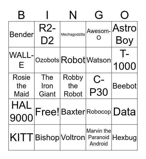 Robot Bingo Card
