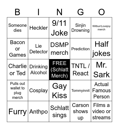 Jschlatt Show Bingo Card