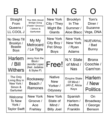NEW YORK Bingo Card
